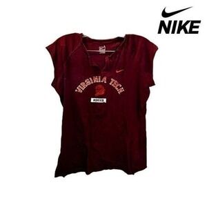 Women Nike Split V-Neck Cap Sleeve‎ Tee Distressed Graphics Virginia Tech